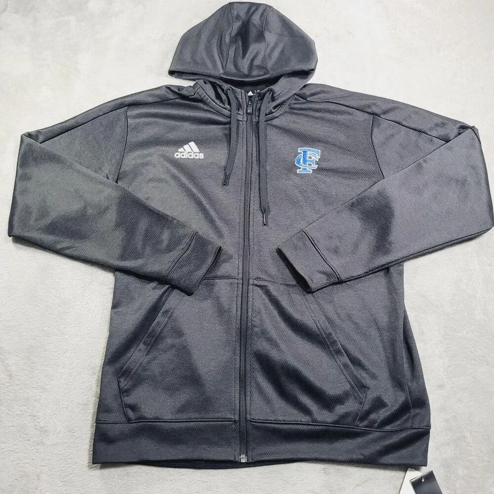Adidas Hoodie Mens Large Black ClimaWarm Full Zip Logo Thermal Athletic